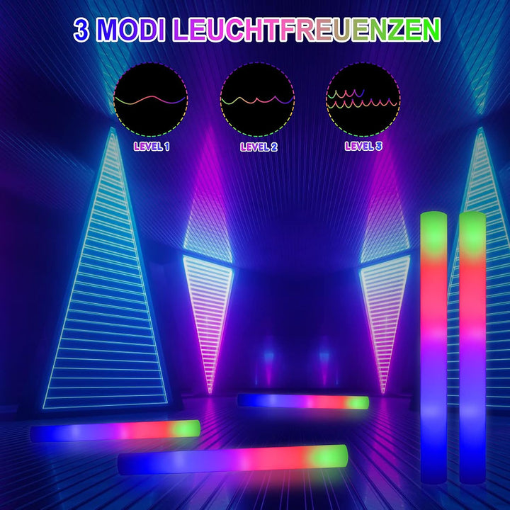 24Stück Leuchtstab LED Set,Weihnachten Mehrfarbig Schaumstoff Blinkstäbe,Knicklichter gross,Leuchten