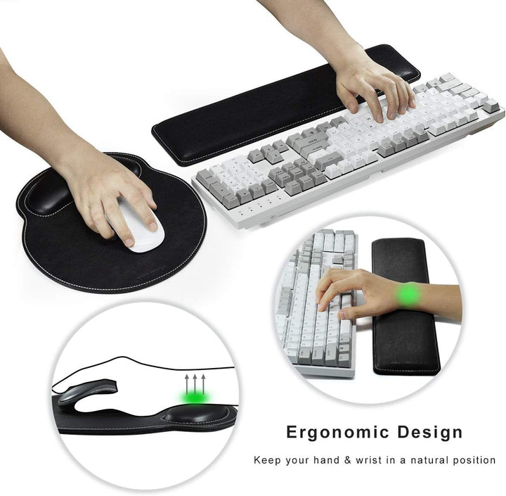 MAIDERN PU Leder Tastatur Handgelenkauflage und Mauspad mit Handgelenkstütze, Memory Foam Set Langle