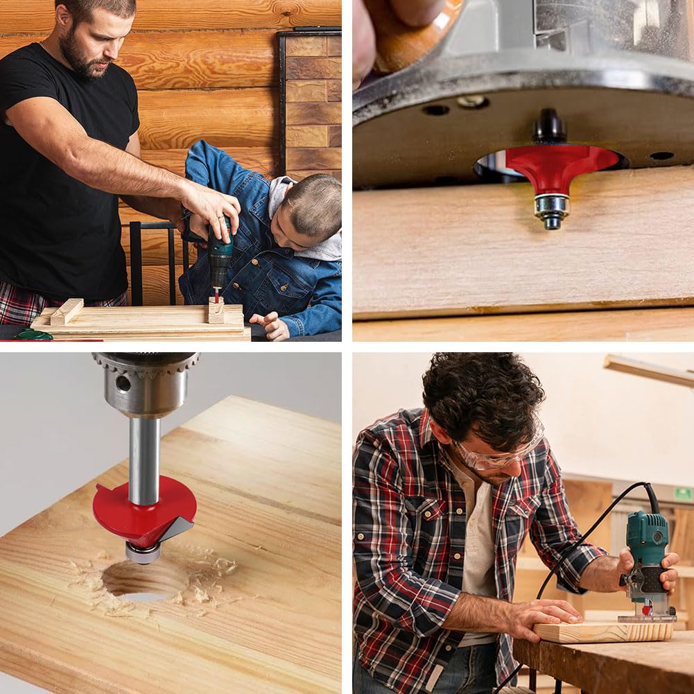 flintronic Fräser-Set, 6.35MM Fräsen Werkzeug Set, 15-tlg Holzkoffer Geschmiedeter Werkzeugstahl Obe