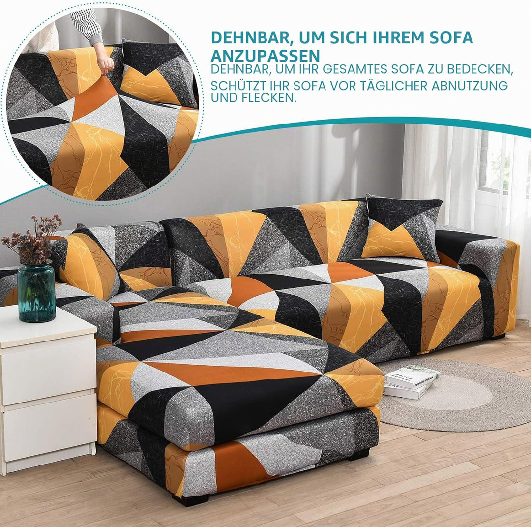 ShowyLive Sofa Überzug Couch Überzug 2er Set für Ecksofa L-Form Sofabezug 3 Sitzer+3 Sitzer, mit 4 S