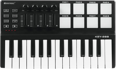 Omnitronic KEY-288 MIDI-Controller | USB-MIDI-Controller mit 25 Tasten, 8 Pads, je 4 Regler und Fade