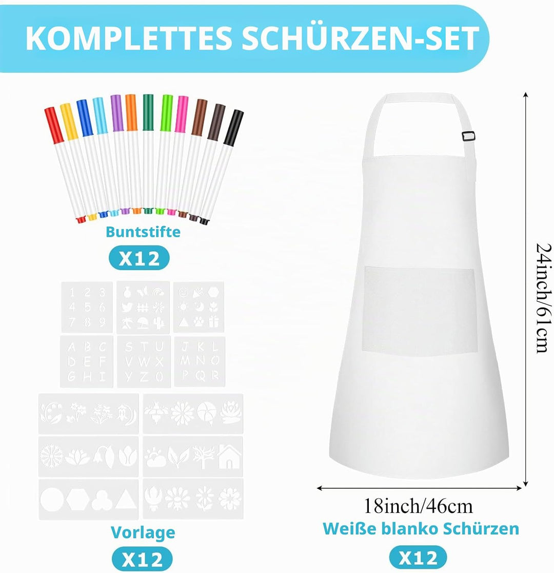 Morcheiong 6/12/24 Stück, verstellbare Kinderschürze, Kinderschürze mit farbigem Stift und Bastelvor
