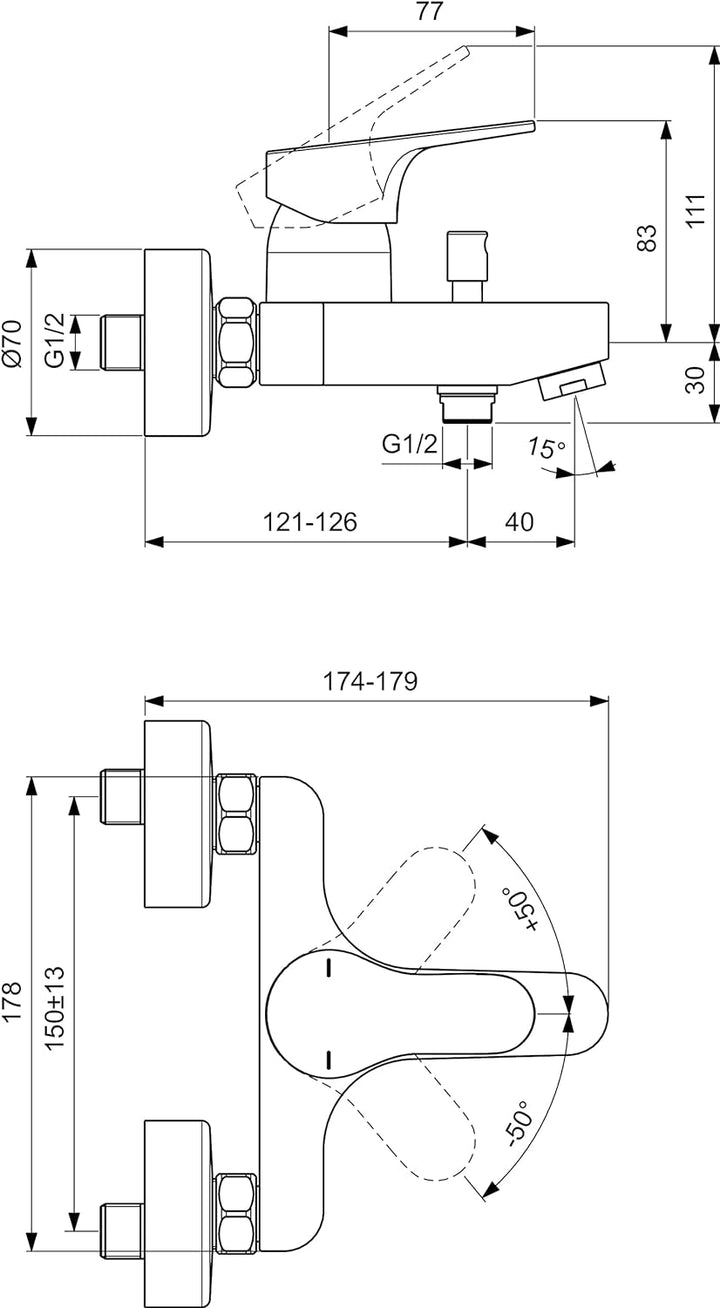 Ideal Standard BC843AA Cerabase Badearmatur Aufputz, Ausladung 16,1 cm, Chrom