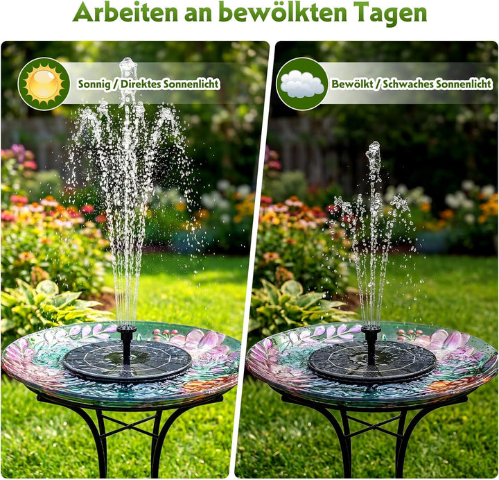 AISITIN 2PCS 3.5W Solarbrunnen für Draussen, Solar Springbrunnen mit Panel Eingebaute Batterie Wasse