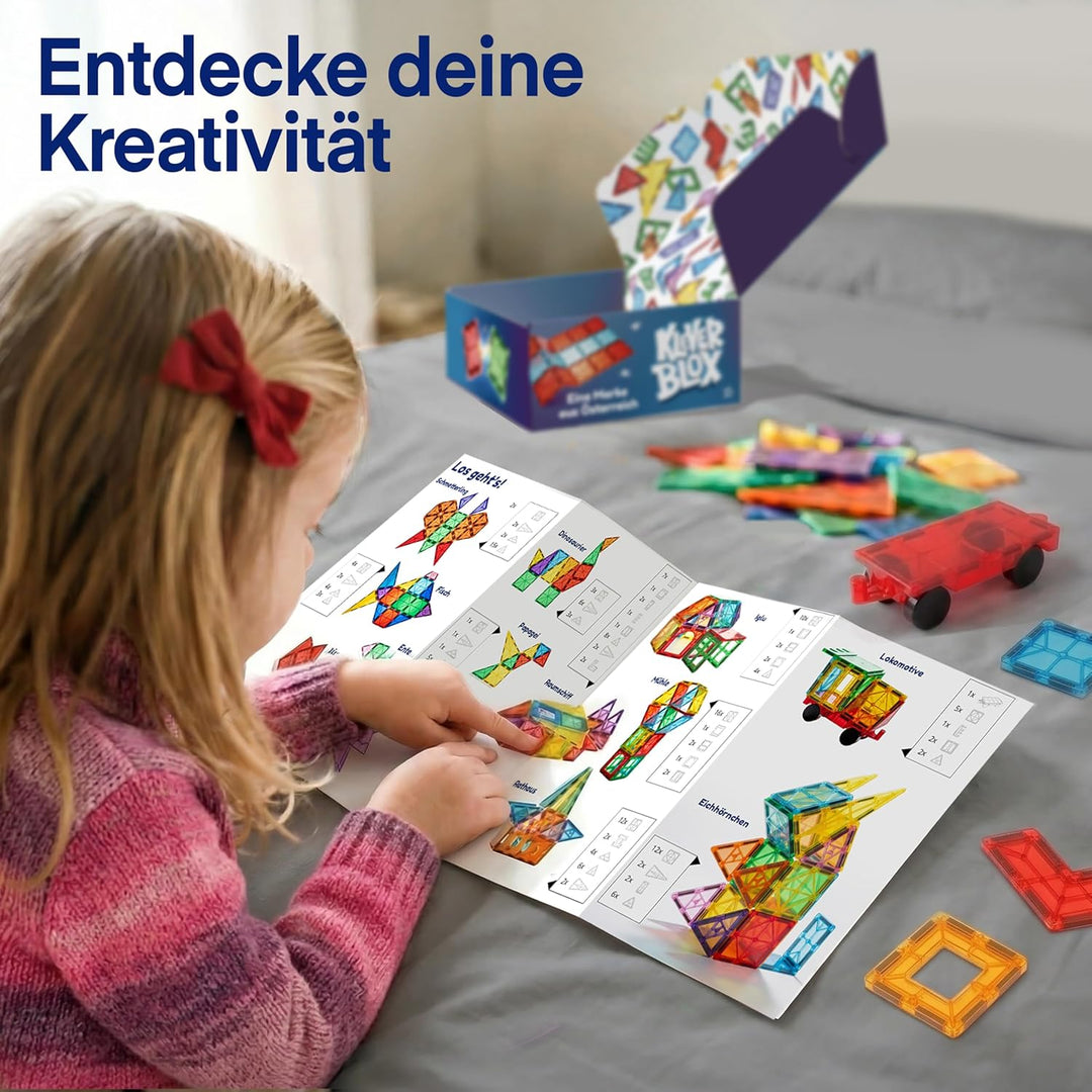 Kleverblox - 60 Stück Magnetische Bausteine für Kinder - Magnetbausteine ab 3 Jahre - Magnetische Fl