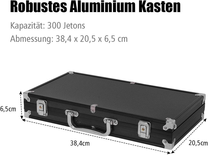 DREAMADE Poker-Set mit 300 Poker Chips, Pokerset Koffer Profi,Pokerkoffer aus Alu, Pokerspiel mit 1