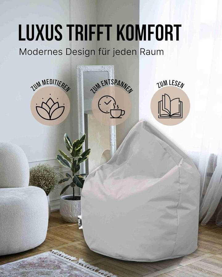 PATCH HOME Sitzsack Tropfenform - 3 Grössen - 25 Farben XXXL - 125cm, Durchmesser 105cm Grau, XXXL -