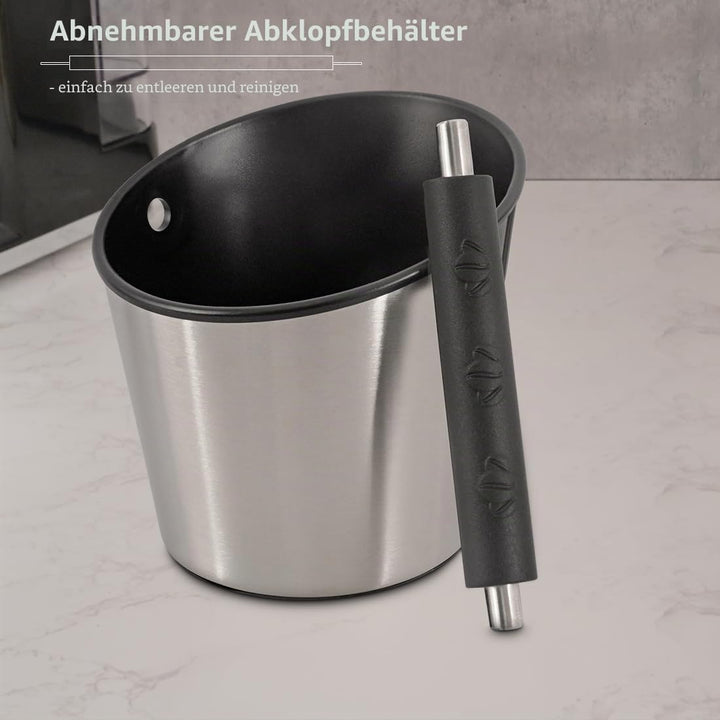 Abklopfbehälter für Siebträger, Kaffeesatz Abschlagbehälter aus Edelstahl mit abnehmbarer Metall-Klo