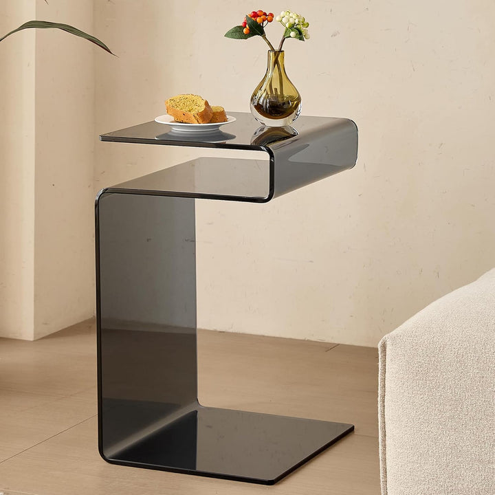 Glas-Nachttisch, S-förmiger Beistelltisch für Wohnzimmer und Schlafzimmer, Grau, 42 x 37 x 61 cm, Gr