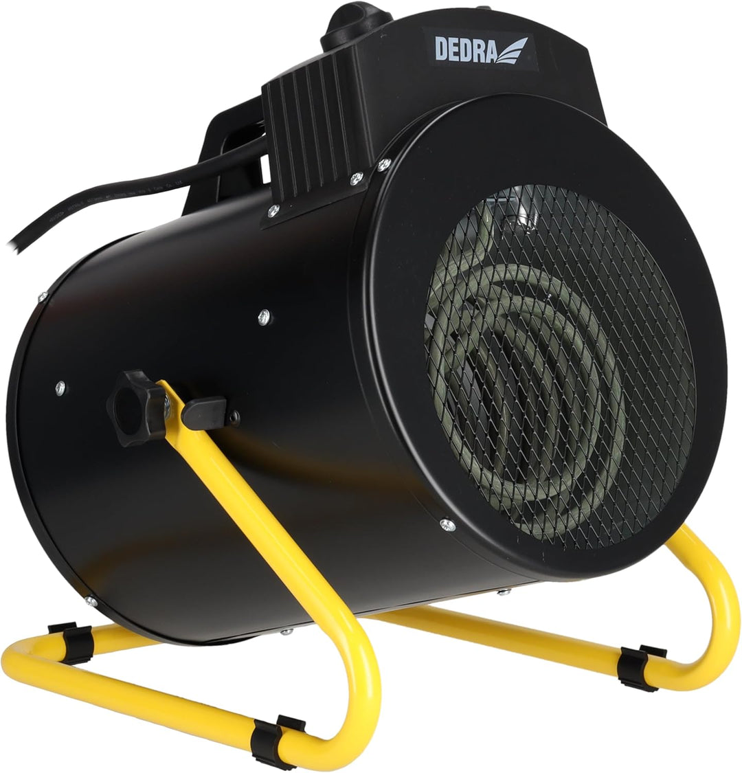 DEDRA Elektrischer Heizlüfter 5 kW, 400 V, rund, schwarz – für gut isolierte Räume, Thermostat, Über