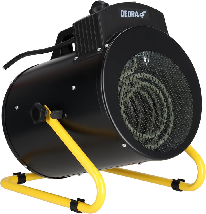 DEDRA Elektrischer Heizlüfter 5 kW, 400 V, rund, schwarz – für gut isolierte Räume, Thermostat, Über