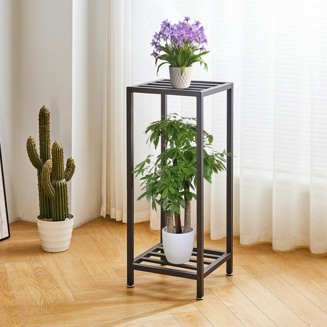 IBUYKE 2 Etagen Pflanzenregal Blumenständer, 76cm Hoch Metall Pflanzenständer, Modern Quadratische B