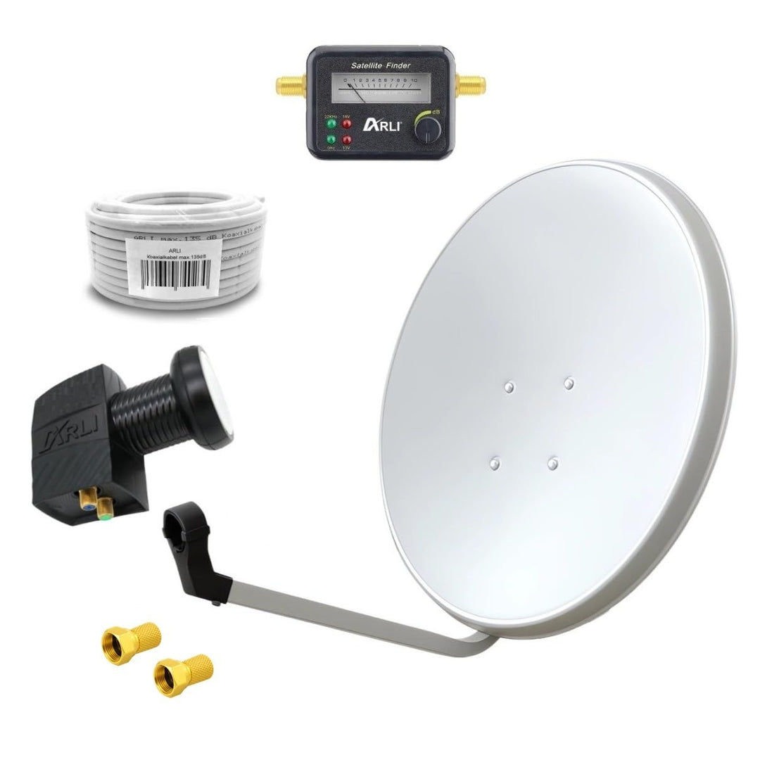 60cm HD Sat Anlage Twin LNB + 10m Koaxialkabel 135dB + Satfinder + 2 F-Stecker Digital 2 Teilnehmer
