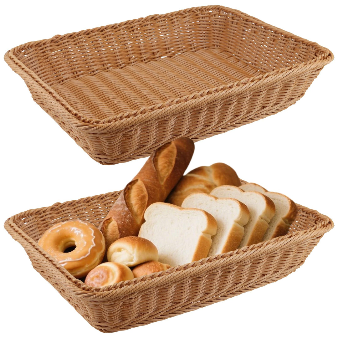 ZOENHOU 2 Stück Brotkorb Gross, 40x30x8 cm rechteckiger geflochtener Brotkorb, Weidenkorb zur Aufbew