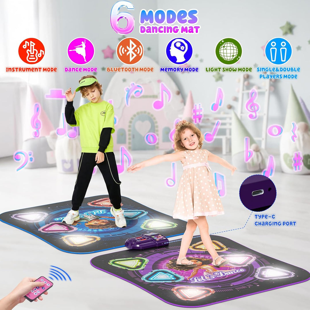 Tanzmatte für Kinder, 2025 2-Spieler & Wiederaufladbar Leucht Tanzmatte mit Bluetooth, Einzel und Do