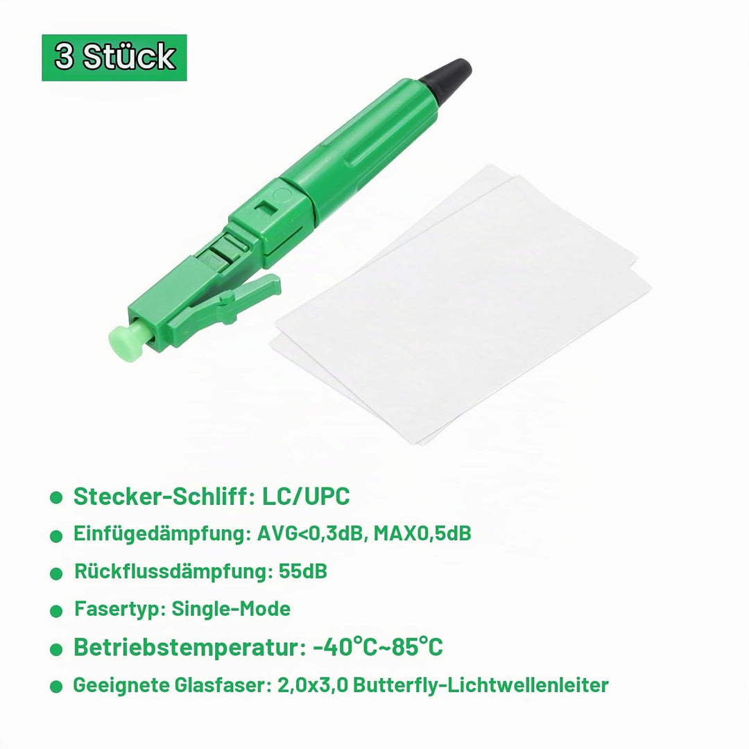 QUARKZMAN Glasfaser-Schnellverbinder-Adapter, LC/APC Glasfaser-Montage-Anschluss Singlemode Schnelle