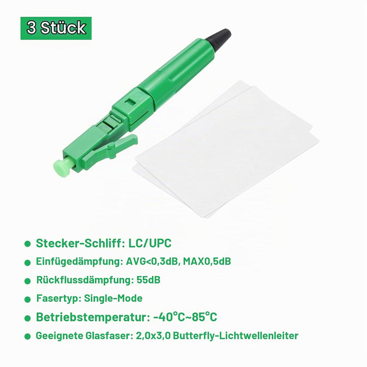 QUARKZMAN Glasfaser-Schnellverbinder-Adapter, LC/APC Glasfaser-Montage-Anschluss Singlemode Schnelle