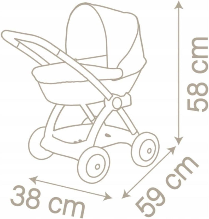 Smoby - Baby Nurse Puppenwagen mit Verdeck - Griffhöhe: 58 cm, für dein Püppchen bis 42 cm, mit Stof