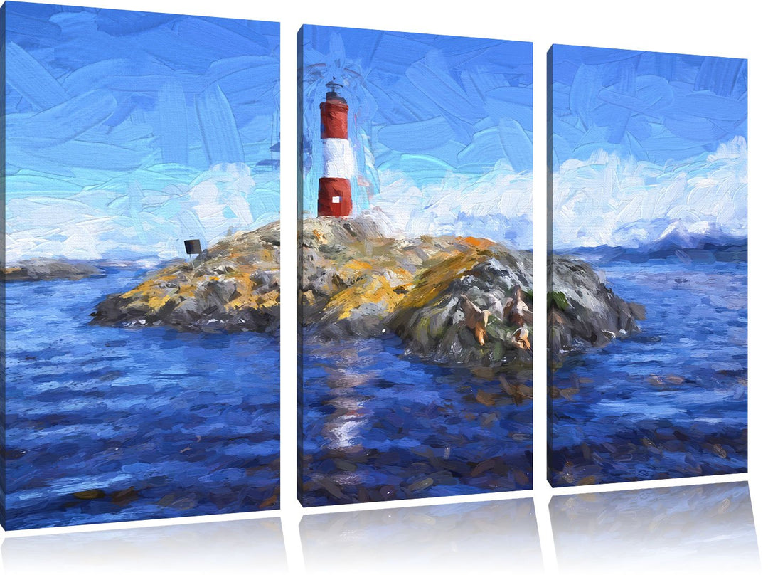 Pixxprint Leuchtturm mit Robben als Leinwandbild/Grösse: 3 Teilig (120x80 cm) cm/Wandbild/Kunstdruck