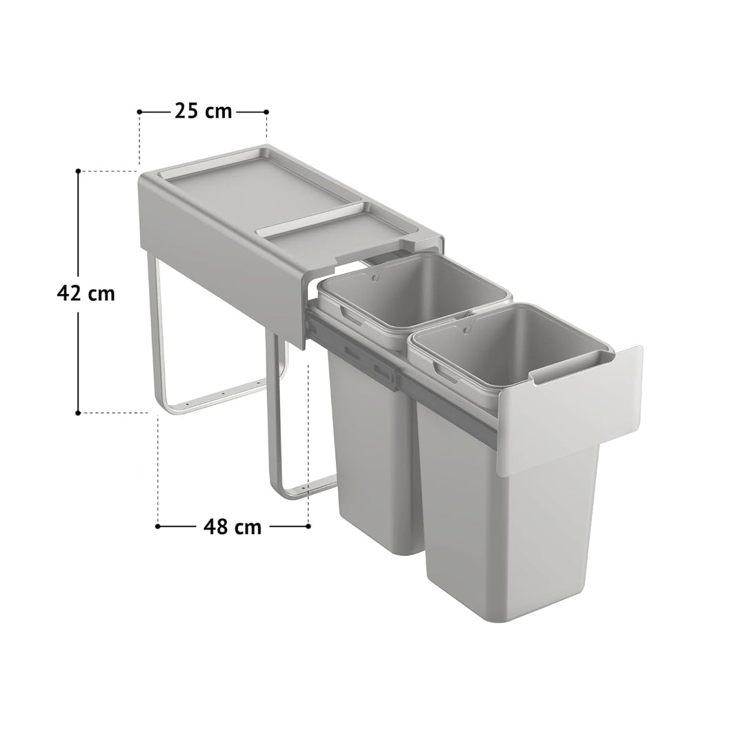 SVITA EM2x14 Einbaumülleimer 28L (2x14L) 2 Fächer mit Deckel Mülltrennsystem 2fach Küche Unterschran