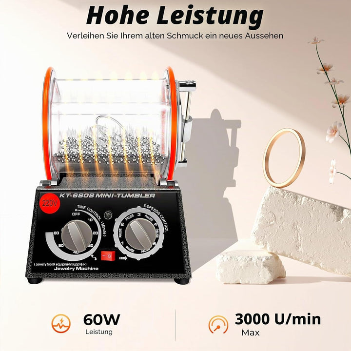 Rotary Tumbler Poliertrommel, 3KG Schmuck Poliermaschine mit 4 Geschwindigkeitssteuerung und Timer,