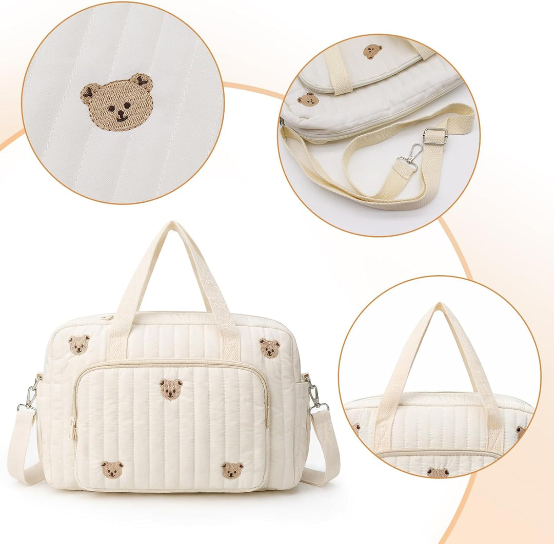 Wickeltasche für Neugeborene, Grosse Krankenhaustasche für Mamas, Mommy Bag aus Baumwolle mit Sticke