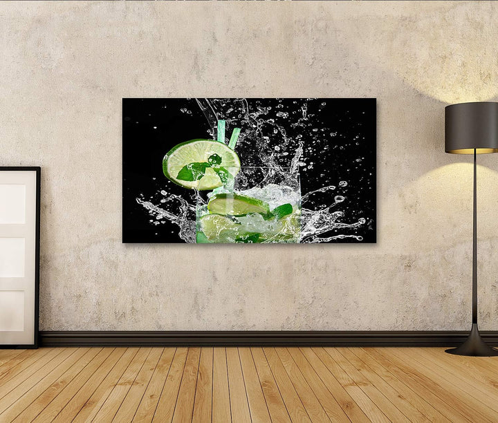 islandburner Bild auf Leinwand Mojito Cocktail Über Schwarz Bilder Wandbilder Poster Leinwand 80x40c