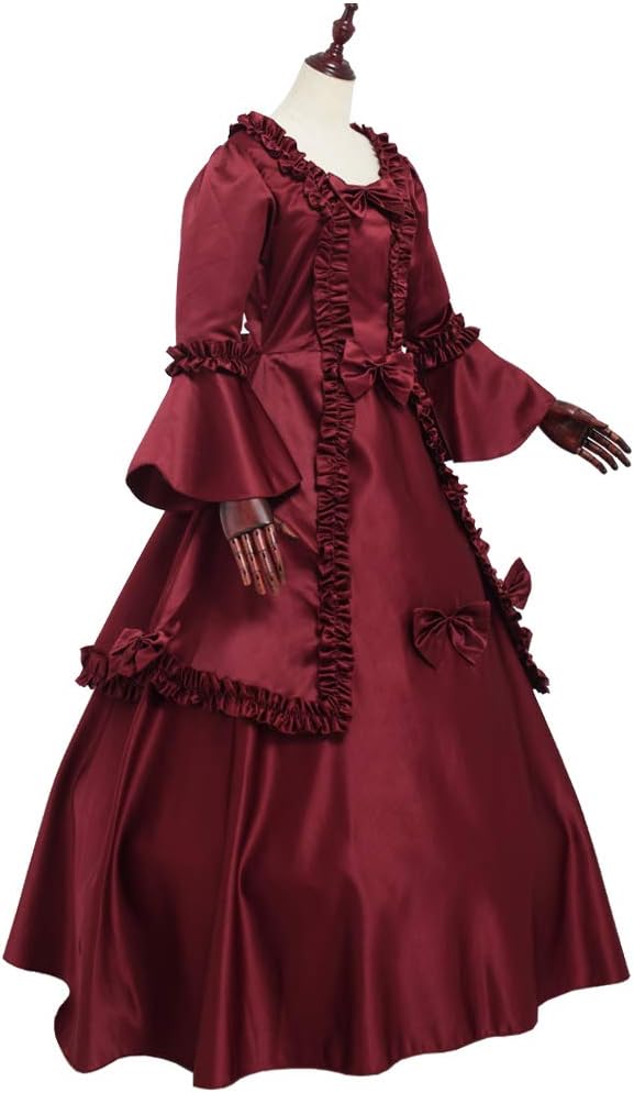 GRACEART Damen Langarm Mittelalter Kleid Gothic Viktorianisches Renaissance Maxi Kostüm XL Rot, XL R