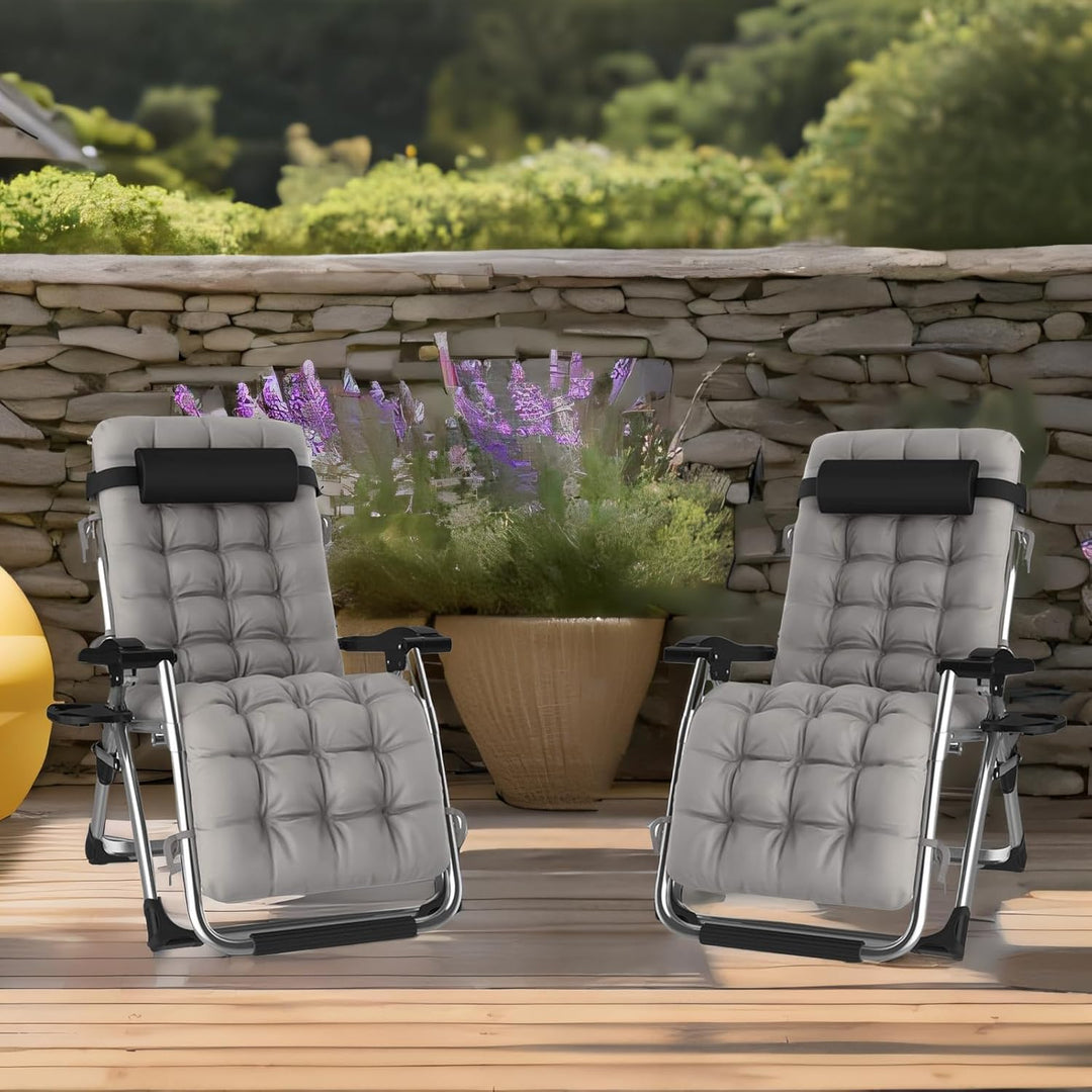 DQCHAIR Lehnender Schwerelosigkeits-Stuhl im Freien mit Getränkehalter, extrabreiter Verstellbarer L