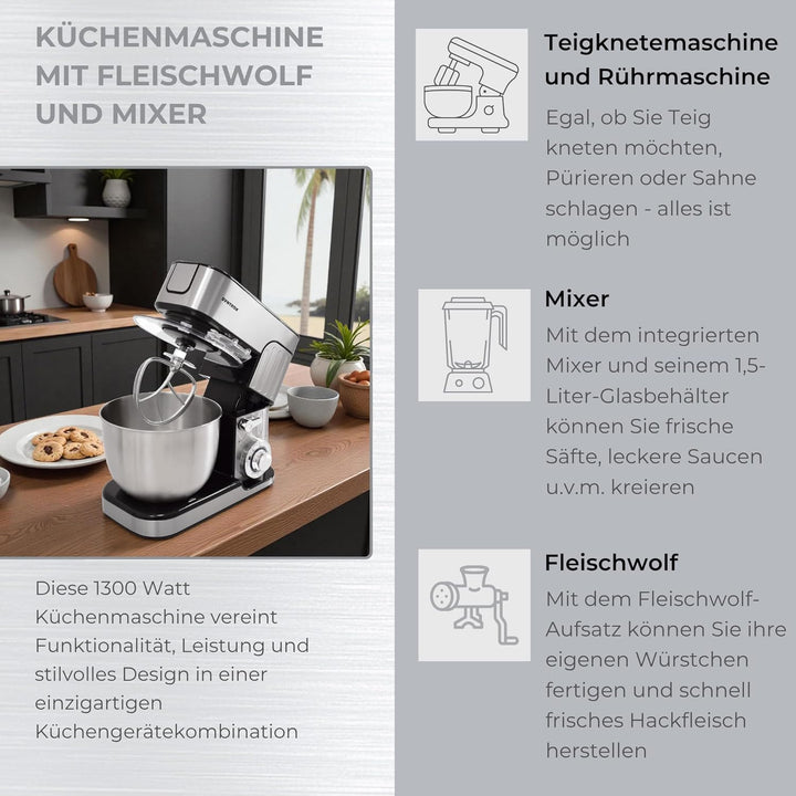 Syntrox Germany Küchenmaschine Zosma Fleischwolf & Mixer, Vielseitige Küchenmaschine, Platzsparende