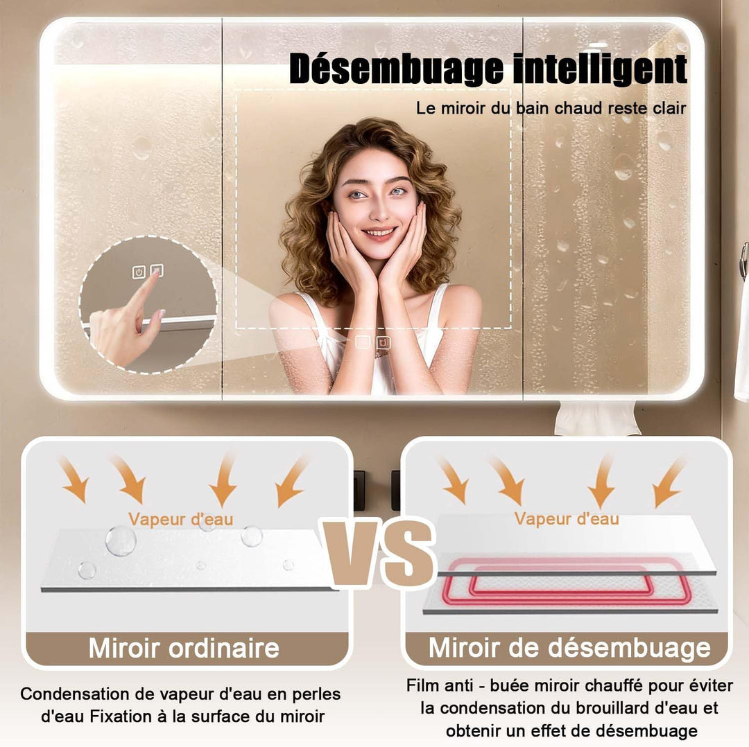Aluminum Spiegelschrank Bad mit LED Lighting, 3 Adjustable Light Colors, Badezimmer Spiegelschrank m