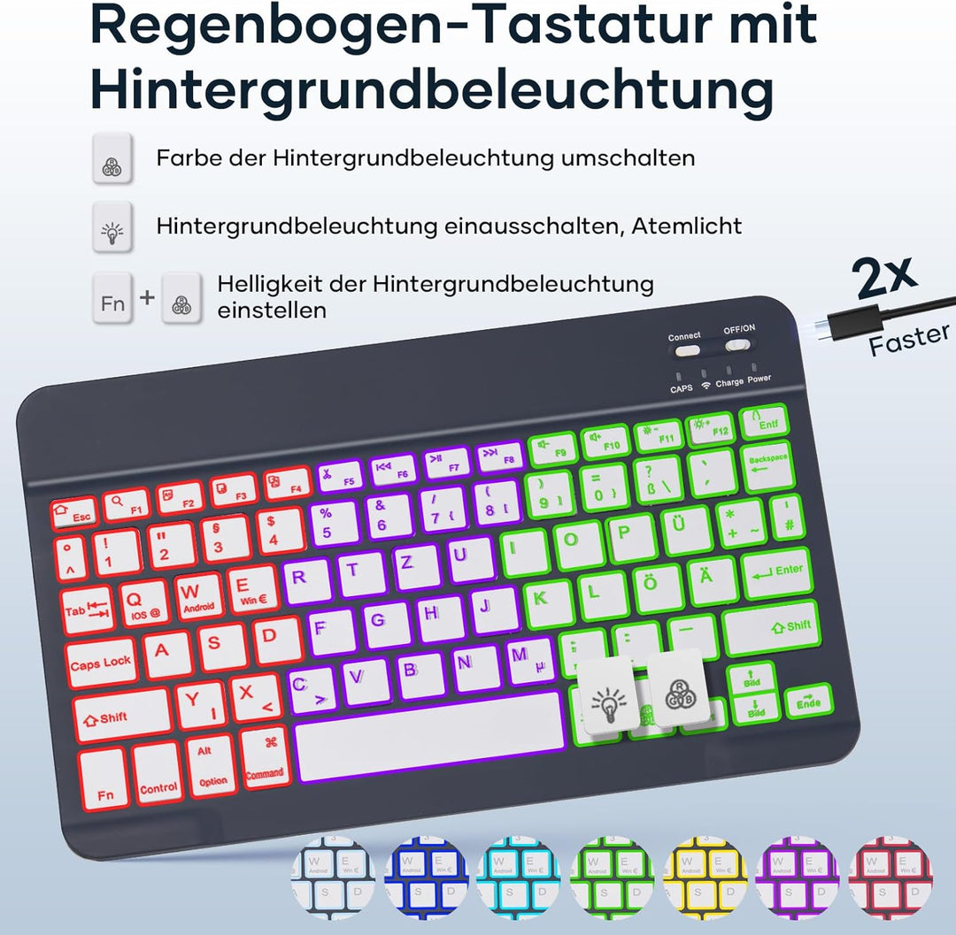 WALWALO Hülle mit Tastatur für iPad A16 11 Generation 2025/10 Generation 2022, (11/10.9 Zoll) - 7 Be