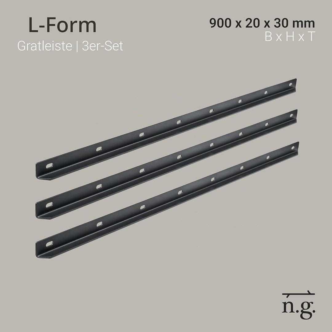 Natural Goods Berlin 3x Gratleiste L-FORM - Metallschiene 90 cm - Stahlprofil Schwarz - Massiver Unt