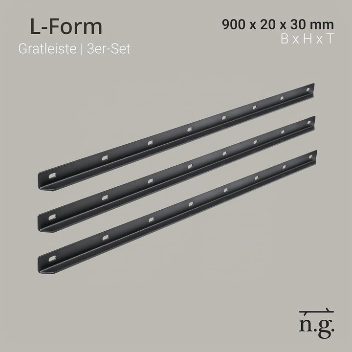 Natural Goods Berlin 3x Gratleiste L-FORM - Metallschiene 90 cm - Stahlprofil Schwarz - Massiver Unt