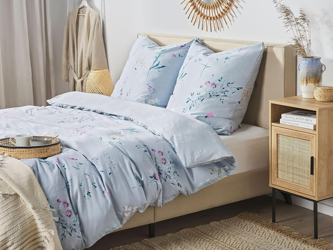 Bettwäsche Set hellblau 3-teilig Komfortgrösse 155x220 cm mit Knöpfen Evergreen