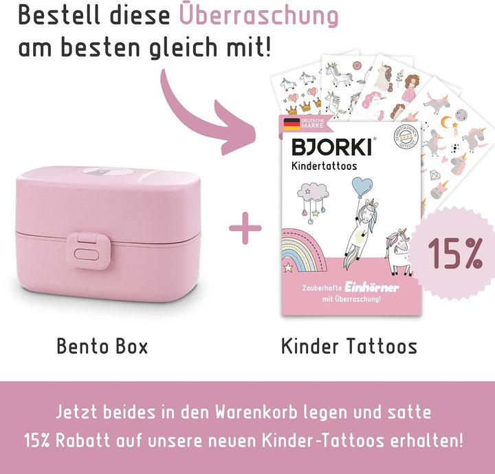 BJORKI® Bento Box für Kinder inkl. BONUS Namensticker - Auslaufsichere Lunchbox mit Fächern - Nachha