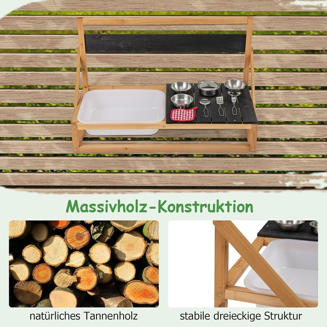 DREAMADE Matschküche Kinder Outdoor, Outdoorküche mit Waschbecken & Tafel, Gartenküche, Outdoor Küch