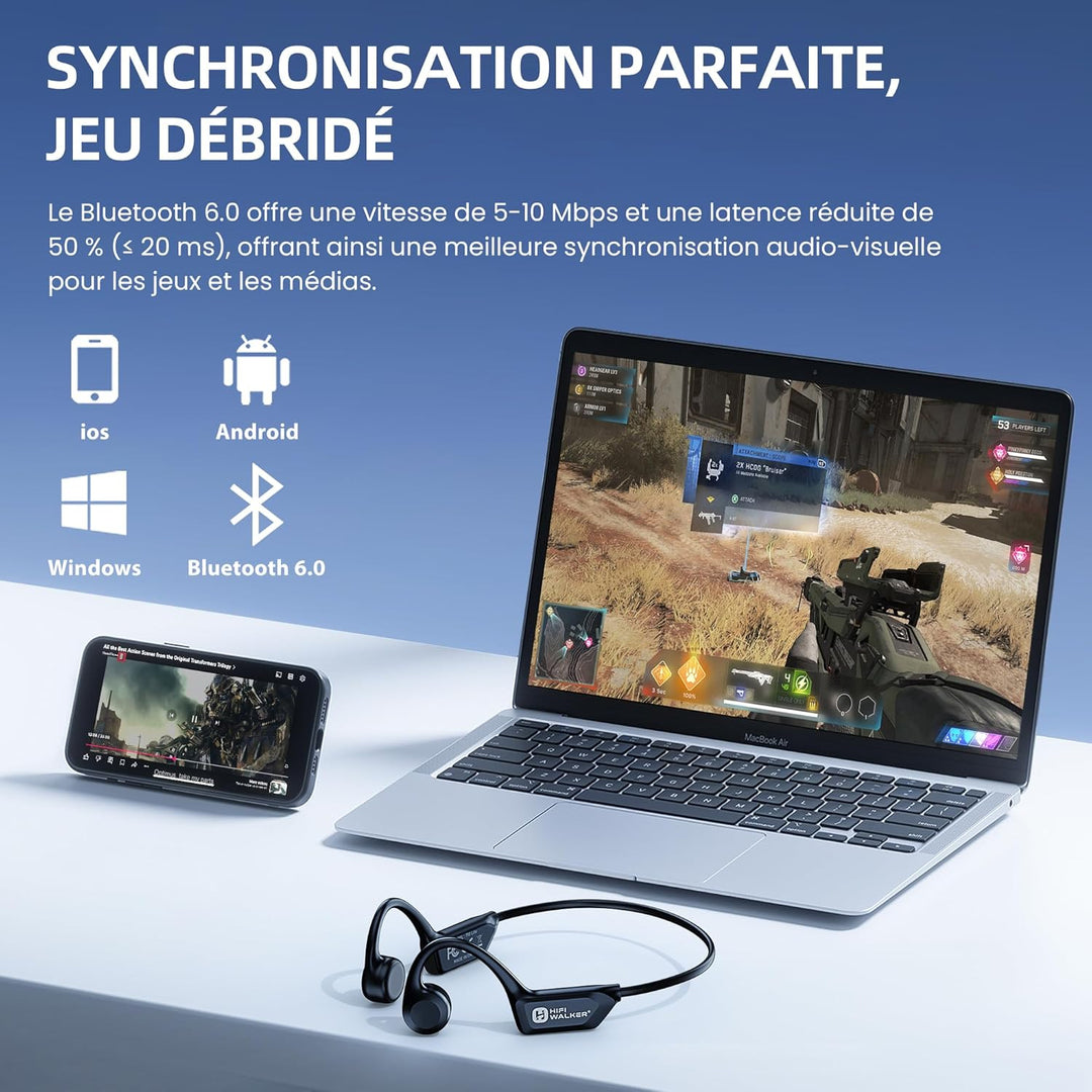 HIFI WALKER T10Lite Kabellose Bluetooth 6.0 Kopfhörer Sport – Open-Ear Knochenleitung Kopfhörer mit