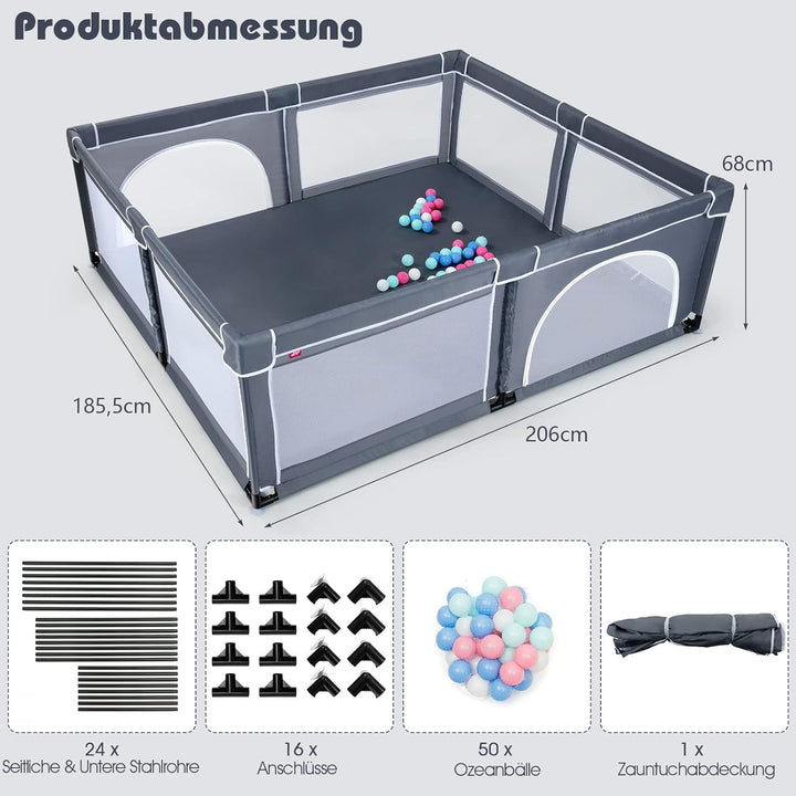 GOPLUS Baby Laufstall mit 50 Spielbällen, Krabbelgitter für Kleinkinder & Säulinge, Laufgitterzelt m