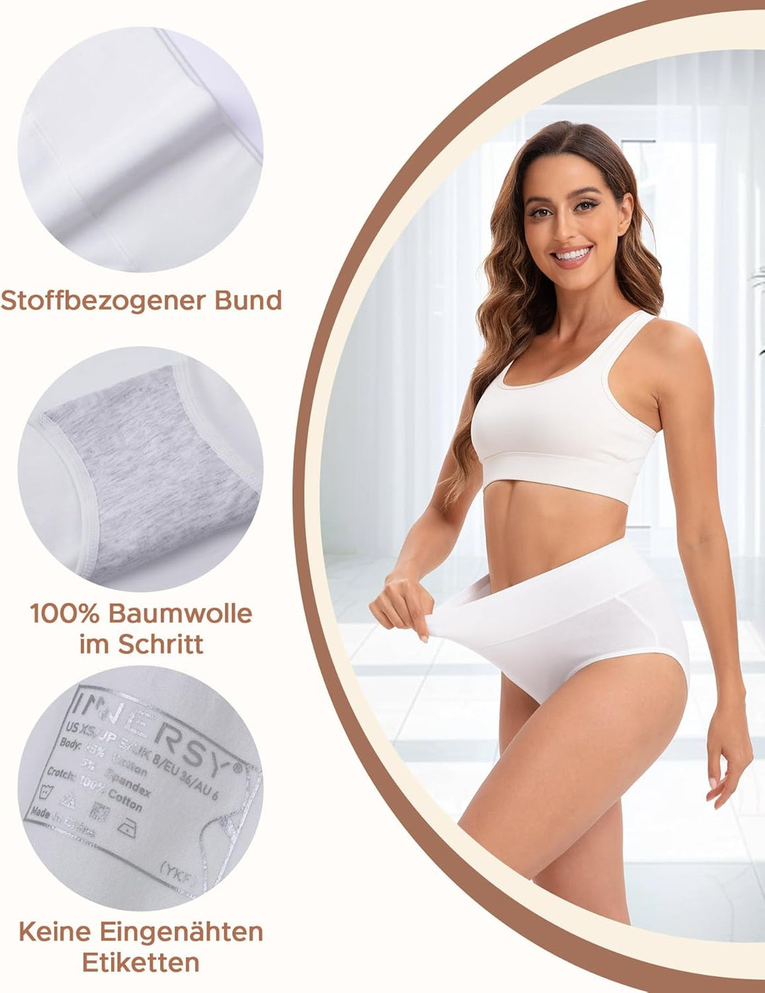 INNERSY Unterhosen Damen Baumwolle Stretch Slips Hohe Taille Weiche Unterwäsche Frauen 5er Pack XS M
