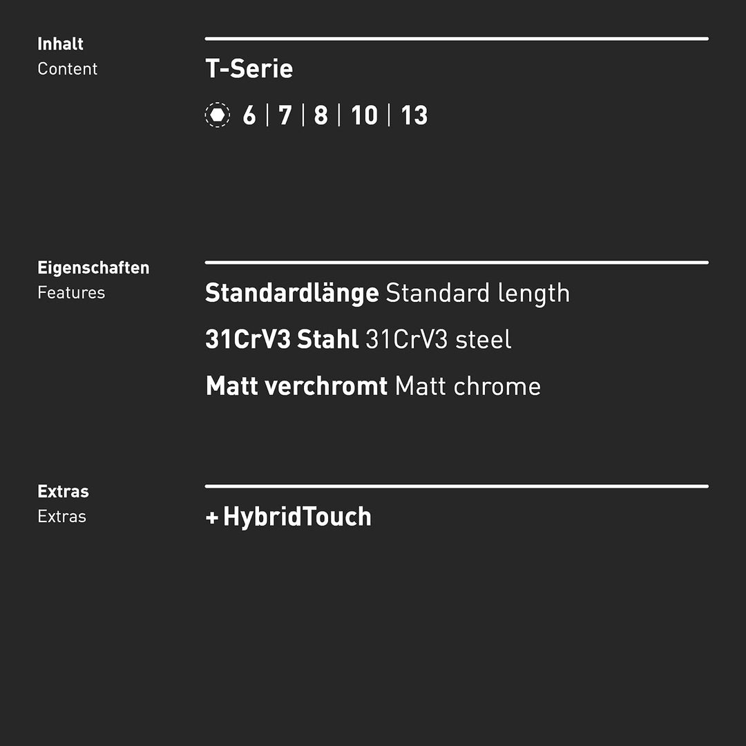 INBUS® 73400 T-Griff Aussensechskant Steckschlüssel Set 5tlg, 6–13mm, mit HybridTouch — Made in Germ