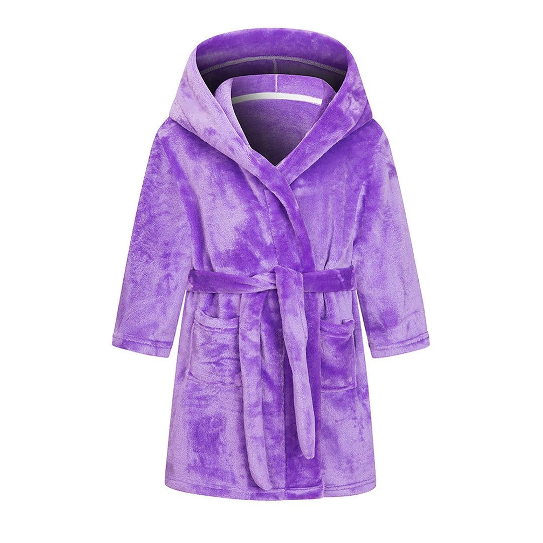 Bademantel für Mädchen, einfarbig, mit Kapuze, Flanell-Fleece-Bademantel für Jungen violett 9-12 Jah