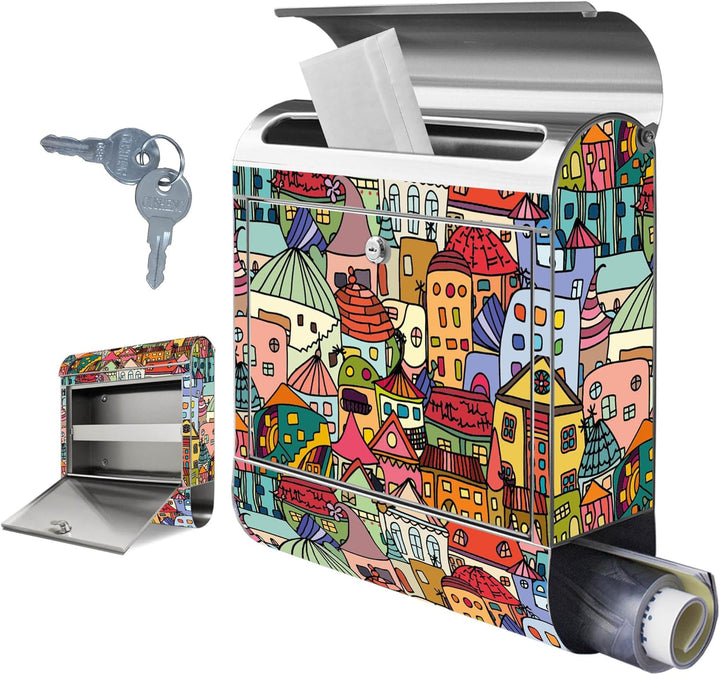 banjado Briefkasten Edelstahl 38x43x12cm & 2 Schlüssel - rostfreier Edelstahl Briefkasten mit Zeitun
