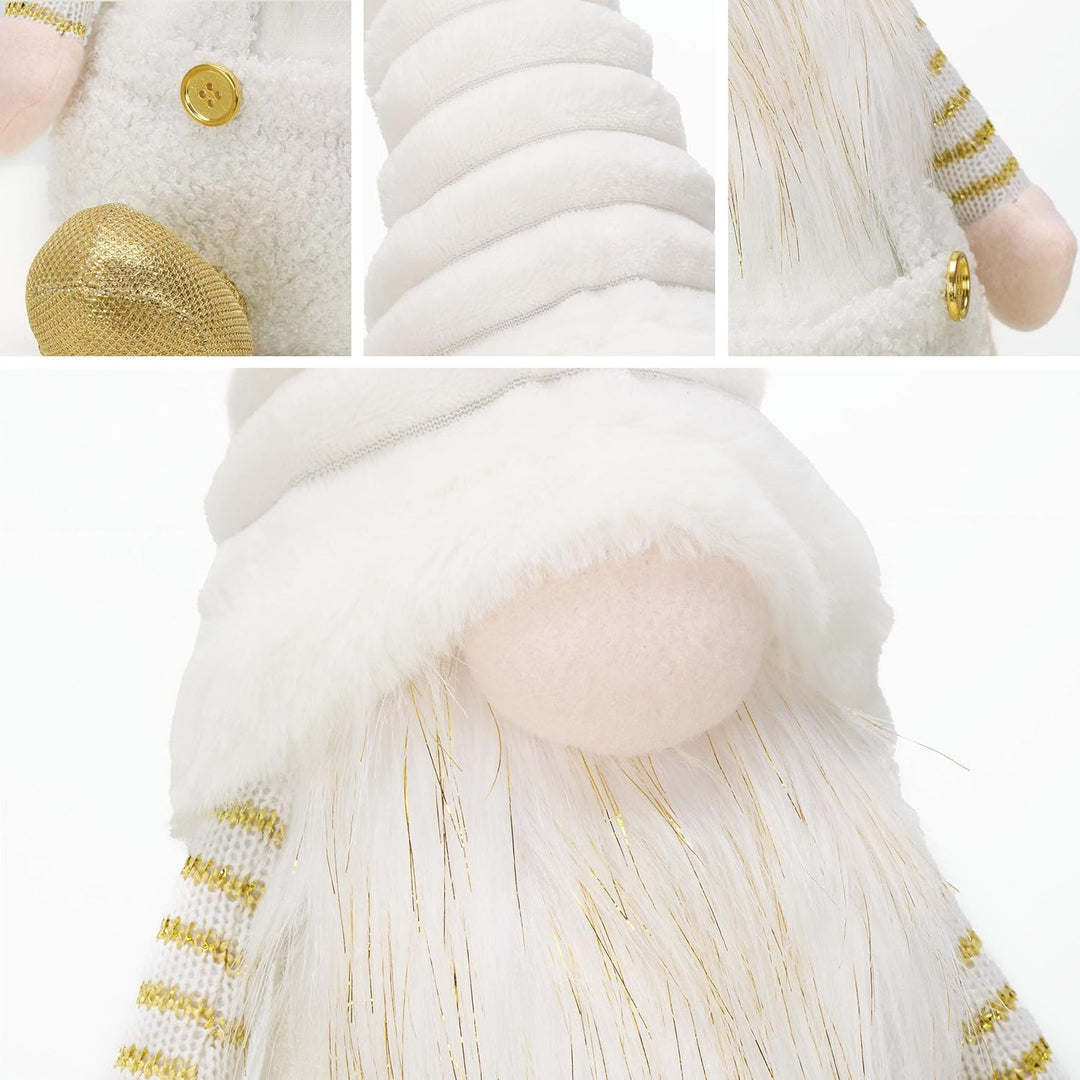 Valery Madelyn Weihnachtswichtel für Weihnachtsdeko,23cm Weihnachtsgnom Weiss Gold,Biegsamer Hut,Dek
