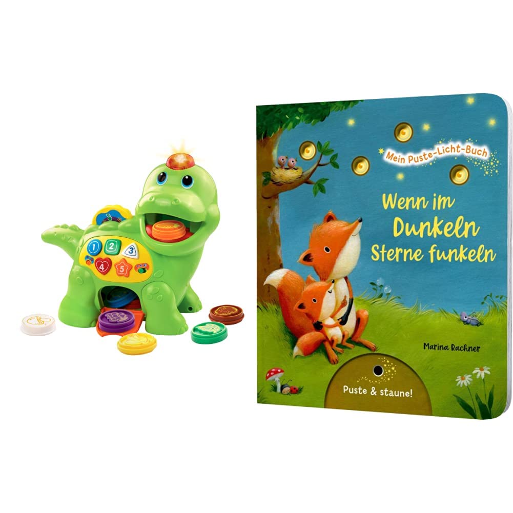 Vtech Baby Fütter Mich Dino – Sprechender Dinosaurier &amp; Mein Puste-Licht-Buch: Wenn im Dunkeln Stern