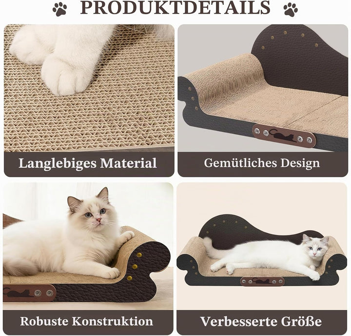 Kratzbrett Katzen XXL, Langlebig und Doppelseitig Nutzbar, mit Sofa Design Kratzmatte, mit Kratzpapp