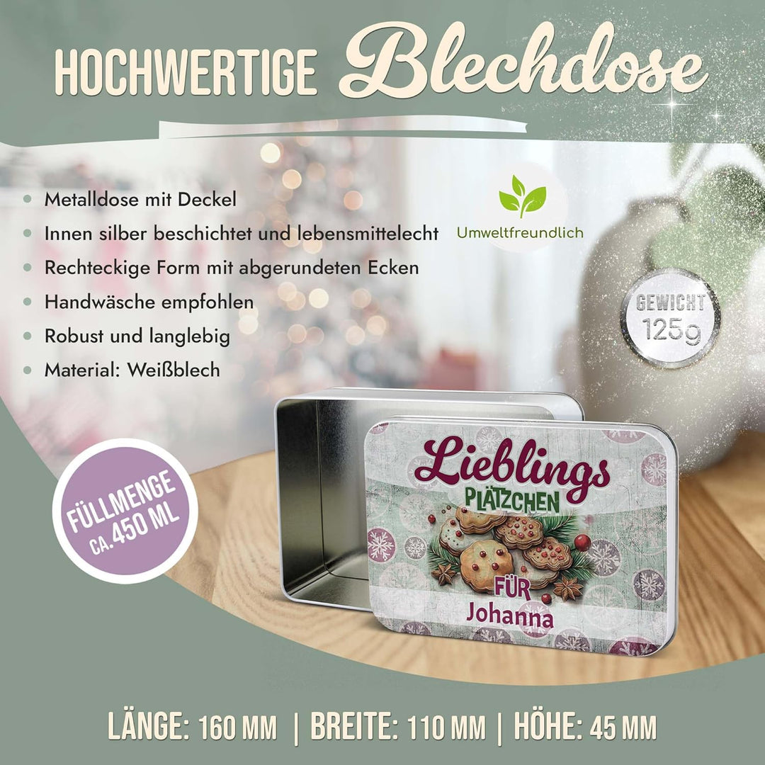 Print Royal PR Geschenkdose mit Name personalisiert - Lieblingsplätzchen für - Blechdose bedrucken,