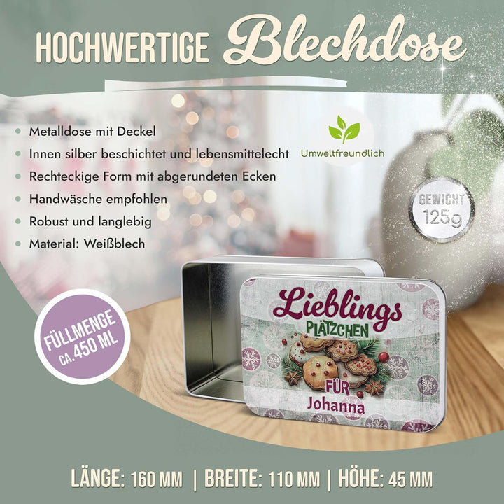 Print Royal PR Geschenkdose mit Name personalisiert - Lieblingsplätzchen für - Blechdose bedrucken,