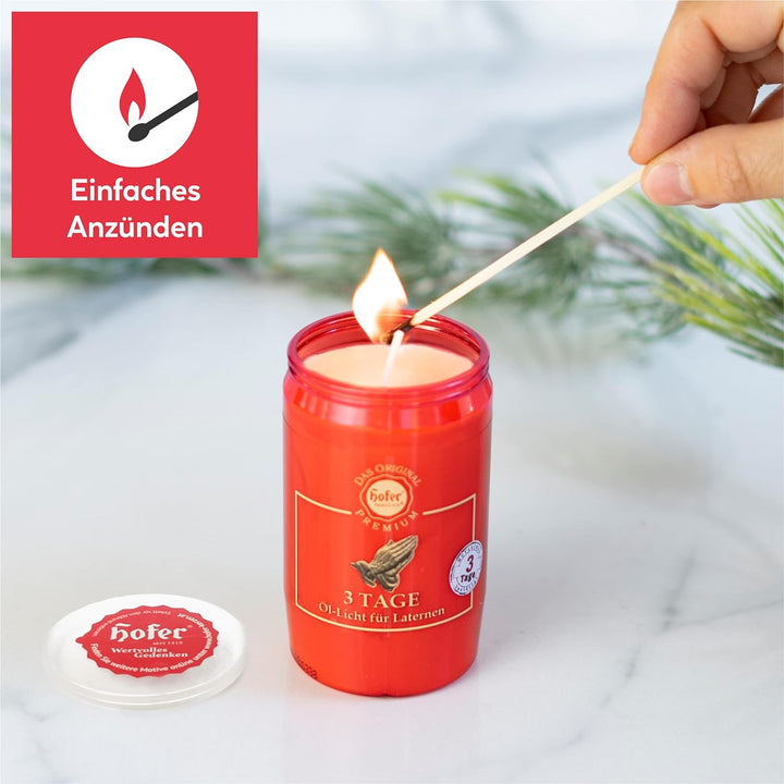 20er Set HOFER Premium Öl-Licht [rot] 3 Tage Brenndauer | Trauerlicht für Grablaterne | Grablicht, F