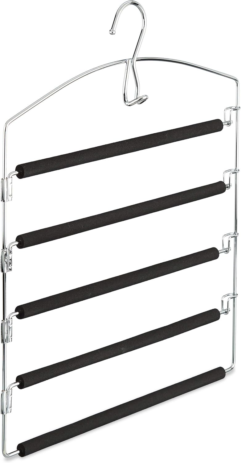 10 x Hosenbügel platzsparend, Hosenkleiderbügel mehrfach, Metall, gepolstert, HBT: 44,5x37x2,7 cm, S